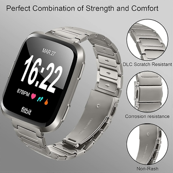 Metal Urremærke til Fitbit Versa 2 Versa Lite Versa Justerbar Urrem, Titanium