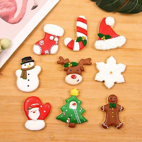 Jul Cookie Cutter Set - 5-delad kakform för jul (3,5\" till 3\") - Julgran, snöflinga, pepparkaksgubbar, snögubbe och godisrörskex