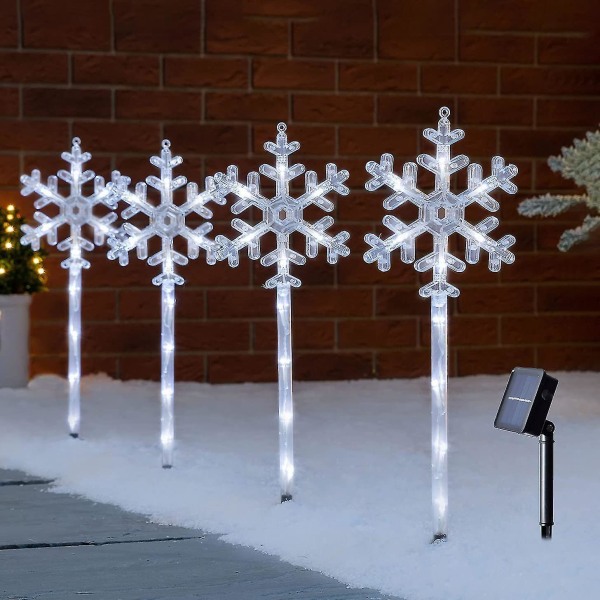 Sæt med 4 Led Stake Havelys - 40 Led Pathway Decoration Have Plæne Patio - Festlig Xmas Glow Juledekoration snowflake
