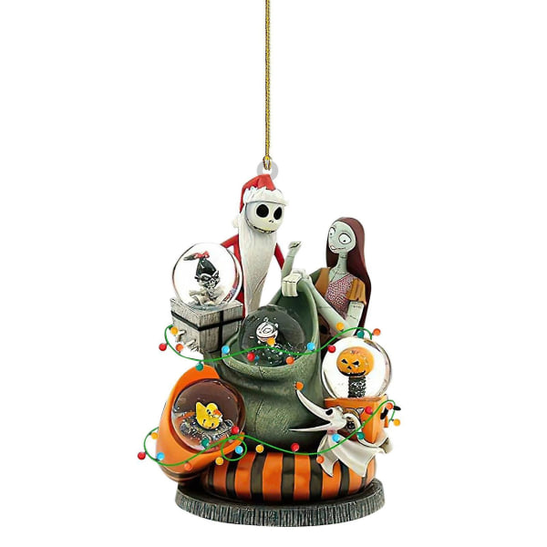 6 st julgransprydnader i akryl, present, Tim Burtons The Nightmare Before Christmas Jack och Sally