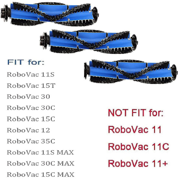 3-pakning erstatningsdeler rullende børste for Robovac 11s 15c 30 30c 12 35c robotstøvsuger