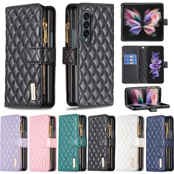 Zipper Pung Etui Kompatibel Med Samsung Galaxy Z Fold 5, Pu Læder Cover Med Håndledsrem & Kortlomme Black For Galaxy Z Fold 5