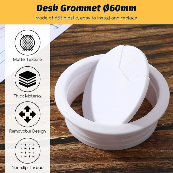 Stykker skrivebordsgennemføring, skrivebordsledning, computerbord i plast, ryddeligt ledningshul, ledningsorganisatorer, monteringshuldiameter 60 mm/ 2,3
