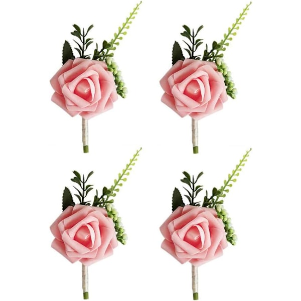 4 stk. Bryllups Corsage Kunstig PE Rose Corsage til Brud Gom Groomsmen Piger Buket Corsage 15x8x5cm (Pink)