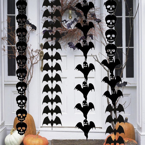 Halloween-koristelu Happy Halloween -riippuva kyltti Realistinen Creepy Spooky Bat Skull Ghost -riippuva banner Juhlatarvikkeet Puku Kaulakoru Lahja D