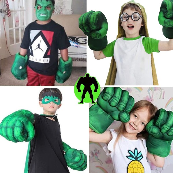 Par af gigantiske Hulk boksehandsker - Superhelt - Børnelegetøj - Skumhånd med slips - Usædvanlig gave - Cosplay - Spil - Halloween - Forklædning - Kostume