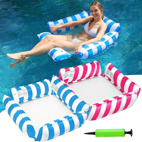 Pool Float Hängmatta, 2 Pack Pool Uppblåsbara Pool Floats, Uppblåsbar Vatten Hängmatta, Simbassäng Uppblåsbara