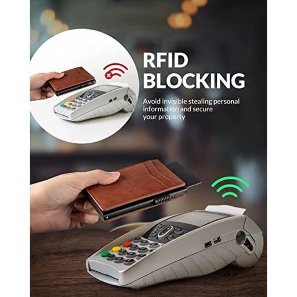 Credit Card Holder Leather Wallet RFID Blocking Automatic Pop-Up