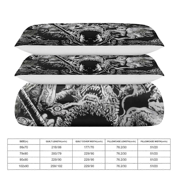 x318 Anime Berserk 3-delt Sengesæt Varmt Og Behageligt Blødt Dynebetræk Sengesæt med 1 Dynebetræk Og 2 Pudebetræk til Soveværelse b318 135x200cm 53x78in