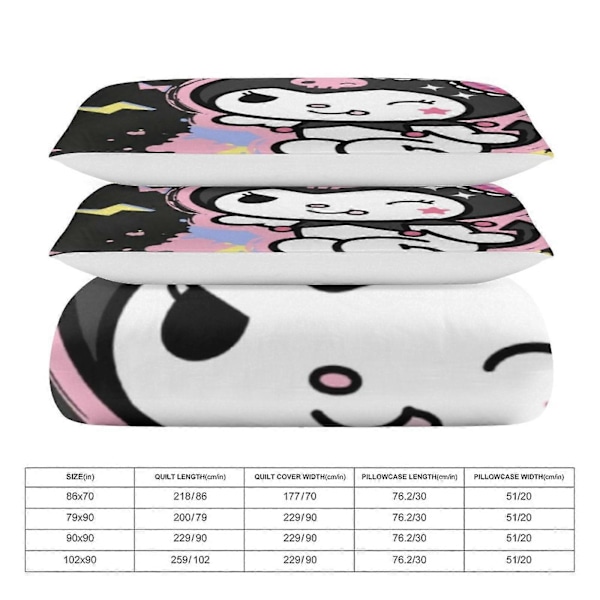 v1470 Kuromi Täcke Set Tjockt Mjukt 3 Delars Sängklädesset Året Runt Täcke med 2 Örngott för Vuxna Kvinnor Flickor Tonåringar Hem Rum Inredning io1470 135x200cm 53x78in