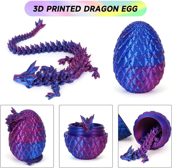 3D-printet drage med drageegg, drageleke til påskekurven, 3D-drage dinosaur egg skrivebordsleke, påskeeggdekorasjon