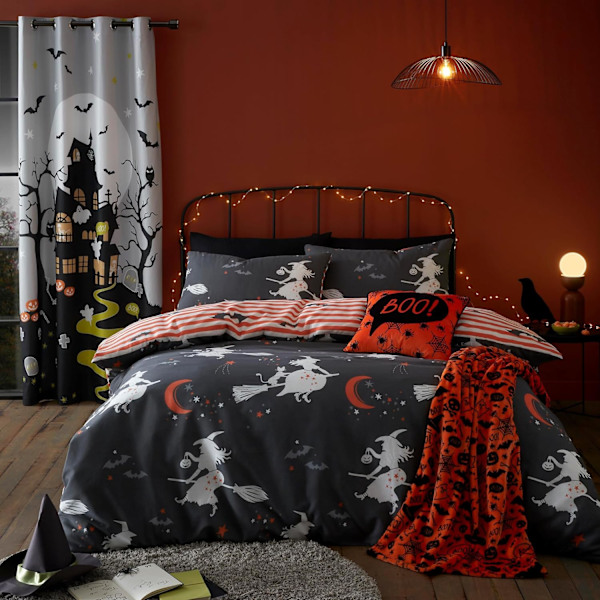 Halloween-fleecepeitto (120 x 150 cm) - Superpehmeä ja kodikas fleece oranssi - Oranssi Spooky Bats & Skulls -peitto (Snuggy)
