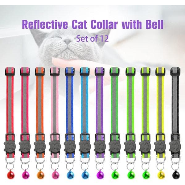 Reflective Cat Collar with Bell, 12-Pack, Breakaway Cat Co