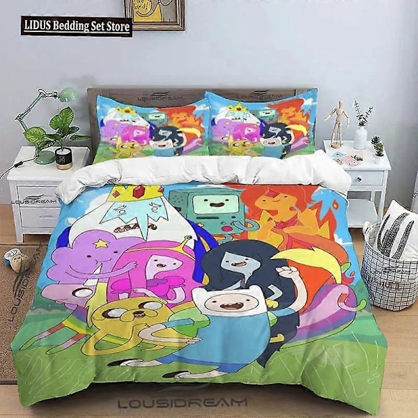 v1388 Sängkläder Tecknad Äventyrsdags Finn och Jake Påslakan Täcke Säng Enkel Twin Full Queen Size Ungdom Flicka Pojkar Gåva 3-delars Sängklädesset ( 240x260cm 94x102in