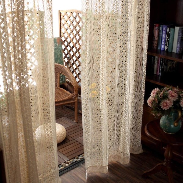 Amerikanska lantliga gardiner, pastorala bomullshålkrokar, balkong sovrumsfönster skärm beige A 150x150cm(59x59inch)
