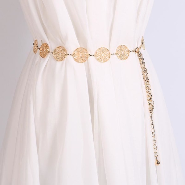 Fashion tide brand women metal waist chain classic retro female decorative waist chain dress belt Golden 105cm