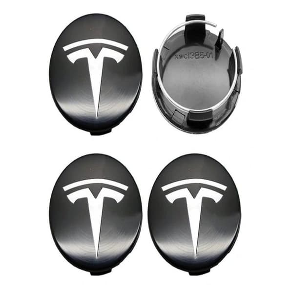 4-pack - Tesla Navkapslar / Hjulnavemblem - Bil 77 Svart/silver