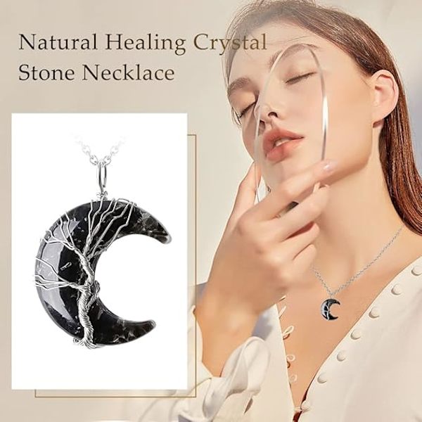 Energihelende krystallhalskjede, livets tre anheng halskjede wire wrapped gemstone halskjede krystallstein anheng