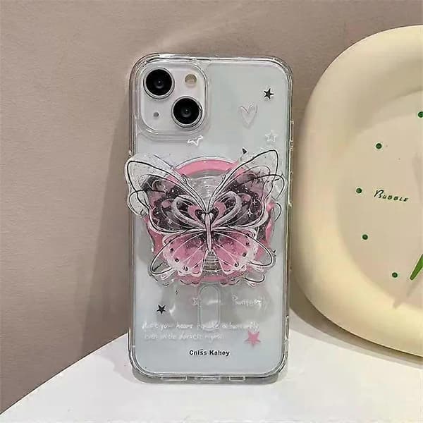 Koreansk Sød Lyserød Sommerfugl Magnetisk Holder Telefonstativ GripTok Grip Tok Støtte Til iPhone Til Magsafe Tilbehør Telefonholder