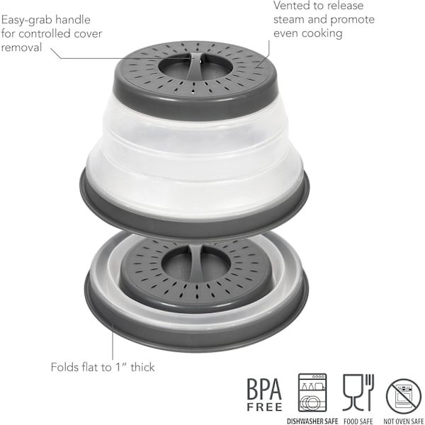 Tovolo hopfällbart medelstort mikrovågsugnslock (kolgrå) - stänkskydd och durkslag för mat och måltidsförberedelse / diskmaskinssäkert, BPA-fritt Charcoal Small