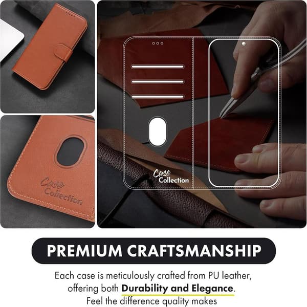 Samsung A15 Phone Case - Leather Wallet Case with [RFID Blocking] Shockproof [Kickstand] for Samsung Galaxy A15 5G Brown