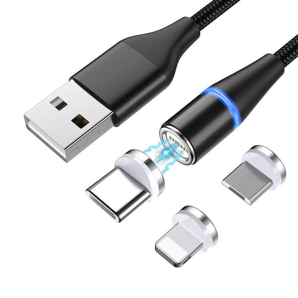 2-pack 2m 3-in-1 Magnetic Charging Cable Fast Charging 5A SuperCharge Black