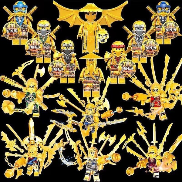 1mor 10th Anniversary Gold Edition Ninja Motorcycle Masters Of Spinjitzu Jay Cole Kai Zane Lloyd Mini Figures Building Blocks Kid Toy 14pcs
