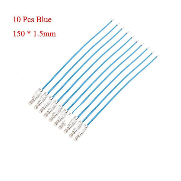 10 st Multi Color Rostfritt Stål Wire Kabel Rep Edc Bagage Skruvlås Ring Blue