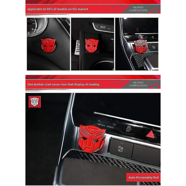 Bil Transformers En-knapps startknapp beskyttende deksel interiør modifikasjon tenning enhet bryter metall dekorative klistremerker (autobot-rød)