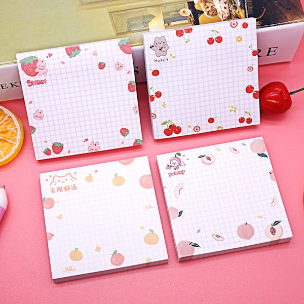 Sødt Sticky Notes Kawaii Sticky Notes 3.1x3.1in 4Pads 80Sheets/Pad Selvhæftende Note Pads Sødt Farverige Super Sticky Note Pads 4 Unikke Søde Mønstre