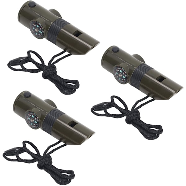 3PCS Utomhus Överlevnadsvisselpipa, 7 i 1 Multifunktionellt Nödverktyg med LED-ljus, Termometer, Kompass
