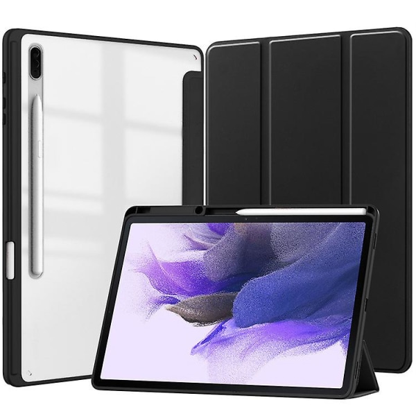 Läderfodral Kompatibel Samsung Galaxy Tab S9 Ultra 14,6 Tum Med S Pen Hållare, Genomskinlig Transparent Pc Baksida Trefaldigt Stativ Black