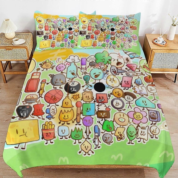 x240 Battle for Dream Island BFDI Dynetrekk Mikrofiber Sengetøy Sett 3D Trykt Lettvekt 3-delt Dynesett, 1 Dynetrekk og 2 Putetrekk 135x200cm 53x78in