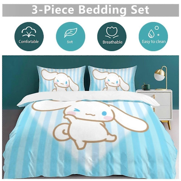 v1429 Cinnamoroll Täcke Set Tjockt Mjukt 3 Delars Sängklädesset Året Runt Täcke med 2 Örngott för Vuxna Kvinnor Flickor Tonåringar Hem Rum Inredning io 135x200cm 53x78in