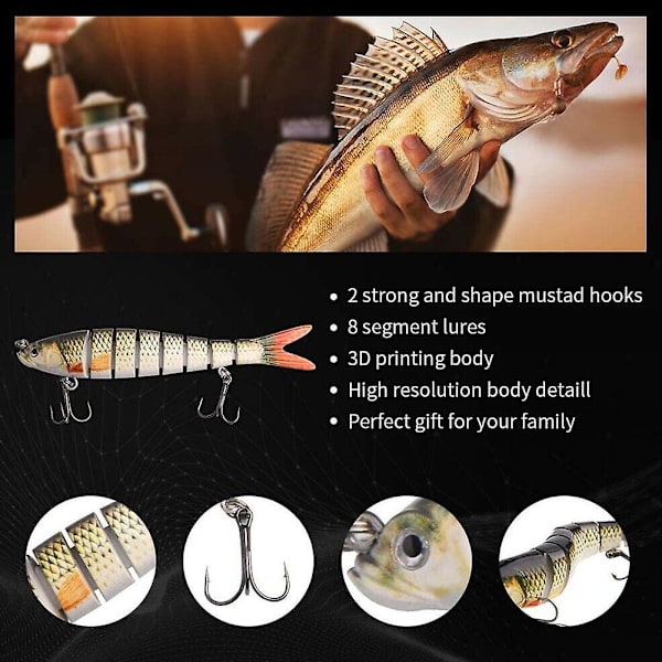 Fiskedrag 8-segment fisk abborre minnow swimbait bete krok bete vevbete Blue