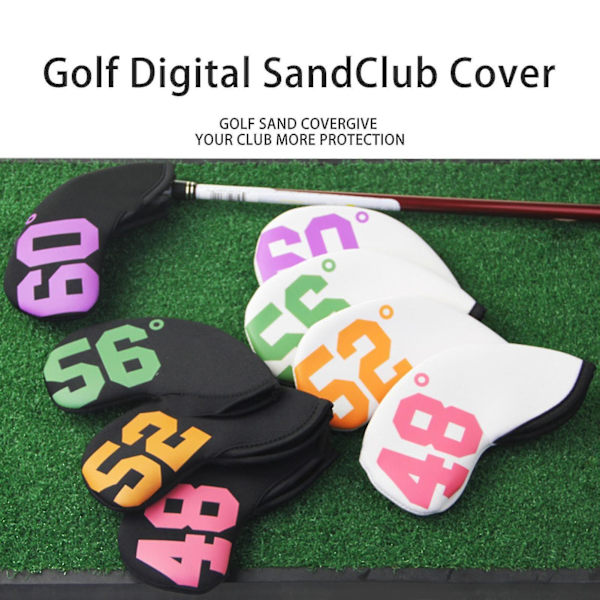 4/7 st golfjärnsklubbsöverdrag universellt dammskydd dykmaterial golf sand wedge skydd med nummer tryckt 48-60 grader golftillbehör_ahf White