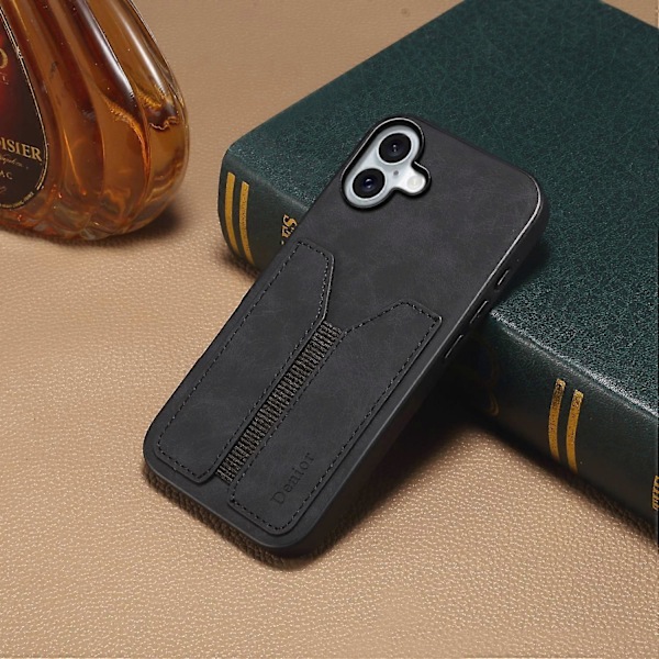 DENIOR iPhone 16 Plus -kotelo, joustava korttipidike, PU-nahka + TPU + PC -puhelimen suojakotelo - Multicolor Black