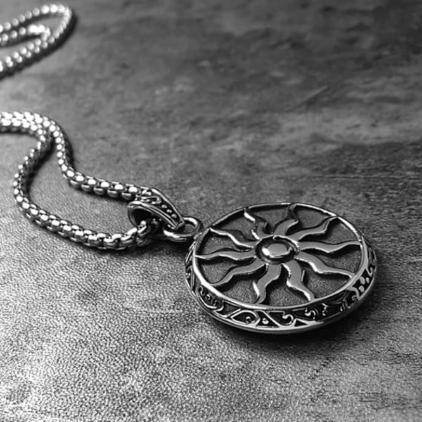 Kreikkalainen koru Aurinko Tähti Amuletti Ristiriipus Kaulakoru Miehille Vintage Suojajewelry, Onnenamuletti Ketjulla