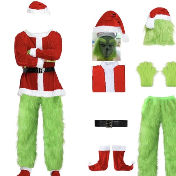 Grinch-kostym Grön tomte Cosplay Herr M-L One Size (50-75 kg) Mask