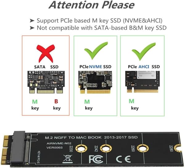 M.2 NVME SSD Converter Adapter Card for MacBook Air (2013-2017) Upgrade