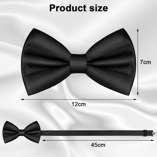 Herreflue, Klassisk Ensfarvet Forbundet Flue til Mænd, Satin Smokingflue, Justerbar Formel Halsflue til Fester, Bryllupper (Sort) black