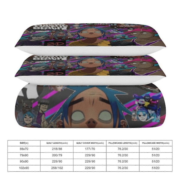 x31 Gorillaz 3-osainen vuodevaatesetti Lämmin ja mukava pehmeä pussilakanasetti, jossa 1 pussilakana ja 2 tyynyliinaa makuuhuoneeseen b31 200x200cm 78x78in
