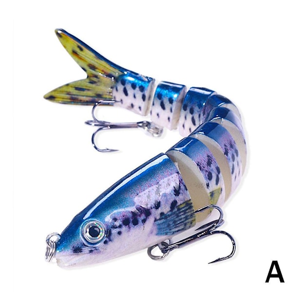 Fiskesluker 8-segmenters fisk Bass Minnow Swimbait Tackle Hook Lure Crank Bait Blue