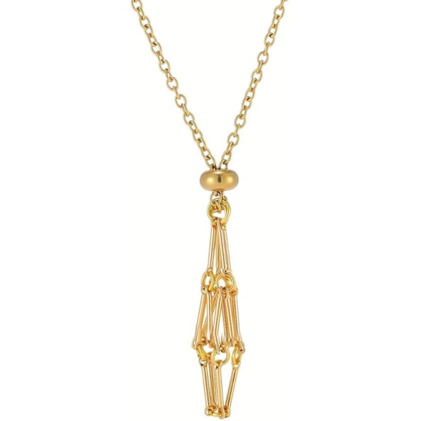 Kristallstenshållare Halsband, Naturlig Kristall Rå Sten Mesh Pocket Metall Bambu Halsband Flätad Hänge Justerbar Kedja Hänge (Guld)