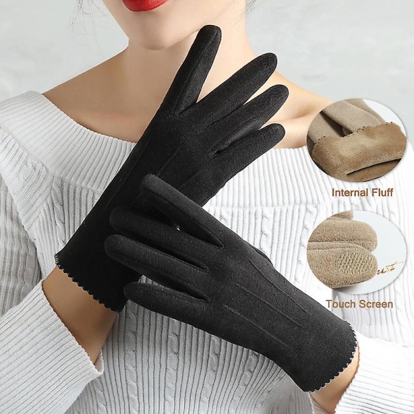 New Elegance Vintage Vindtætte Touch Screen Handsker Kvinder Vinter Fuld Finger Håndvarmer Hudvenlig blød handske Kvinde Guantes C02 Grey