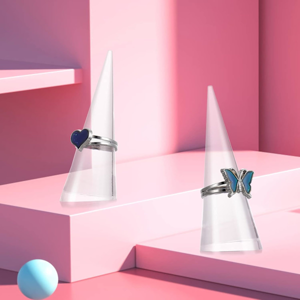 2 stk. gjennomsiktig akryl krystallringholder smykker ringdisplayholder kjegle ringholder enkelt finger ringer utstillingsstativ for smykker bryllupsring