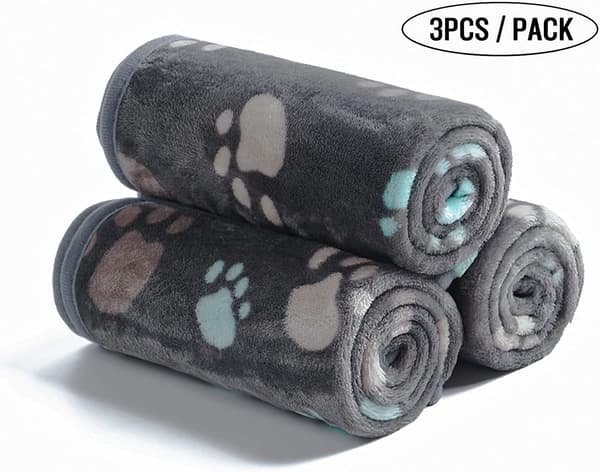 3-delt Grå Poteprint Ultra-Blødt Plys Hund-/Katte-tæppe Medium (80*70cm)