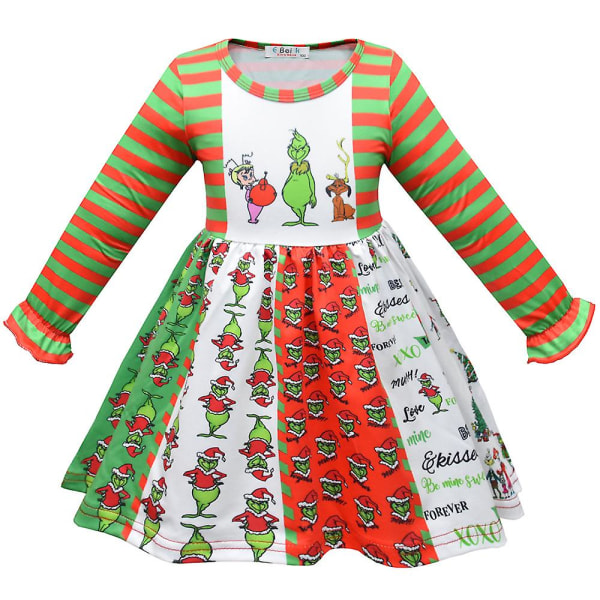 Christmas The Grinch Print Kids Girls Swing A-line Dress Xmas Birthday Party Fancy Dress 3-4 Years