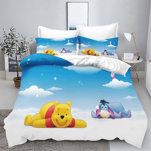 v1201 Sängkläder Nalle Puh Anime Påslakanset Comforte Tryckt Tecknad Twin Size Sängkläder Julklappar -delar 3-delars Sängklädesset (1 Påslakan Co 135x200cm 53x78in
