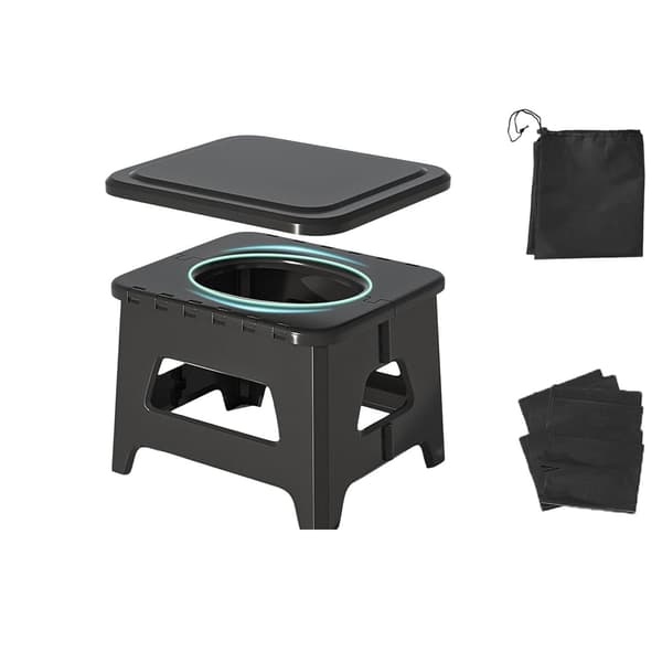Compact Emergency Toilet, Portable Foldable Solution for Outdoor Camping Trips and Traffic Jams, Discreet Design Black